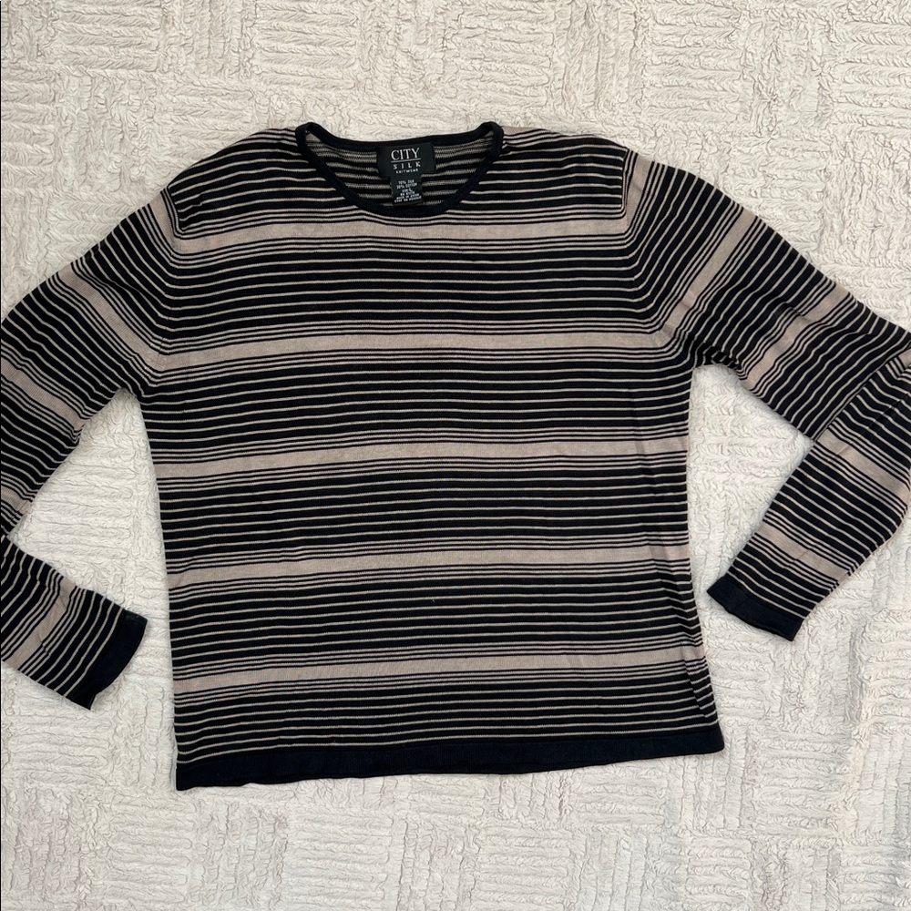 City Silk Striped 70% Silk 30% Cotton Knit Top in Black & Tan, Size Large, EUC - Picture 6 of 16